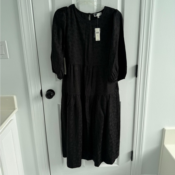 Anthropologie | Dresses | Anthropologie Elegant Puff Sleeve Black Midi ...